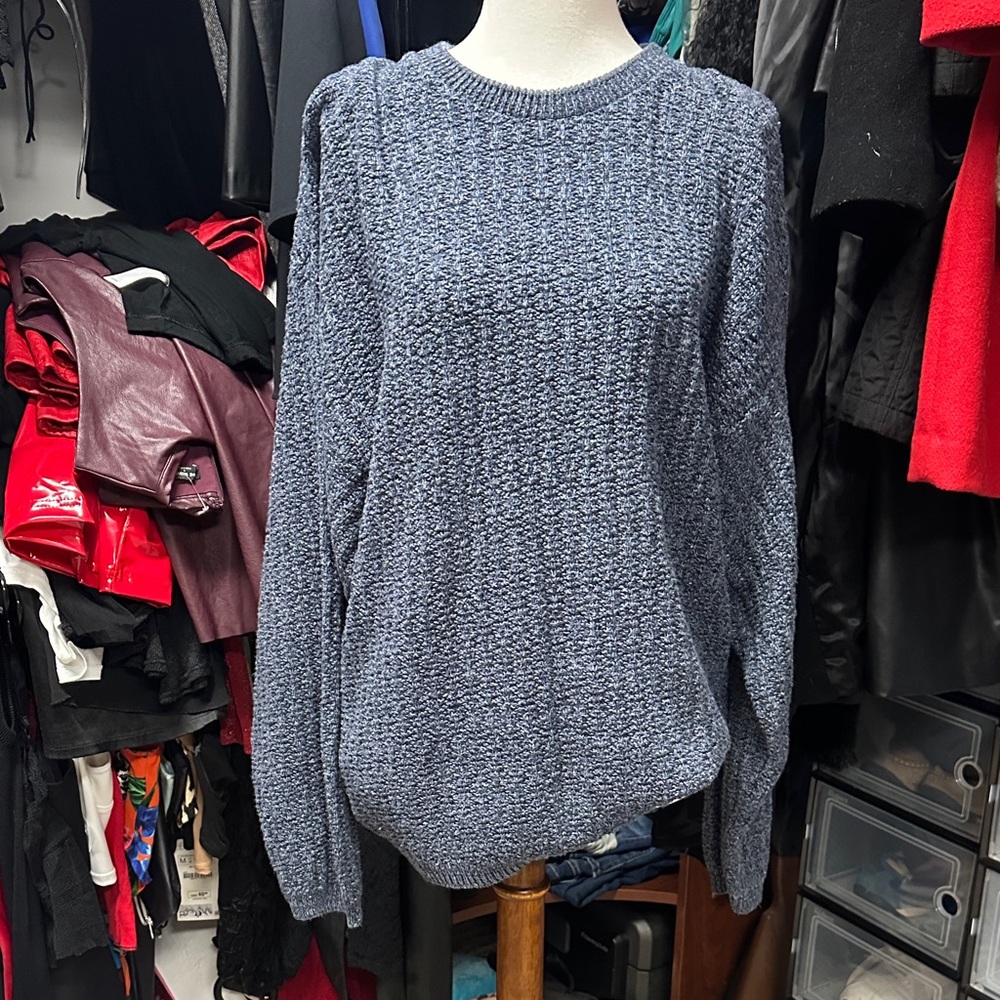 Blue Textured Women's Crew Neck Sweater